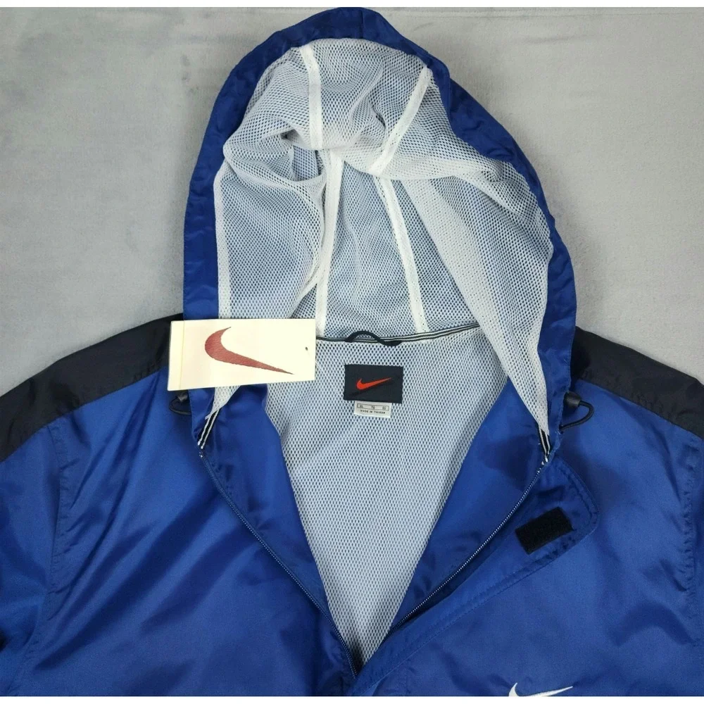 Vintage Nike Windbreaker Jacket Mens XL Blue Hooded Pullover Anorak Y2K Nylon